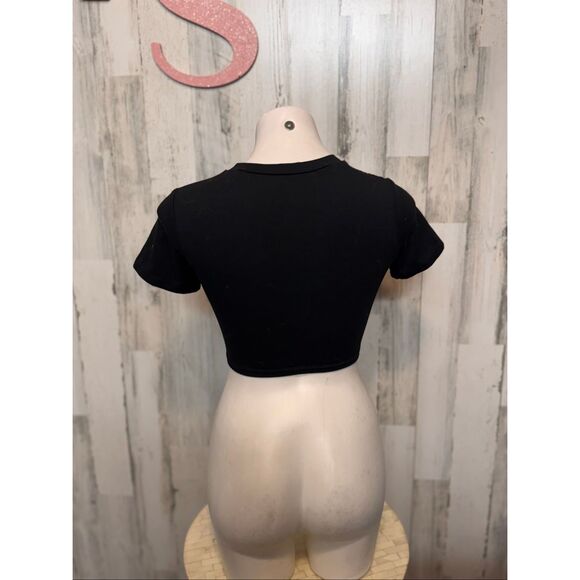 Butterfly Flame Graphic Crop Top Black Stretch Tee Size XS - Picture 3 of 8